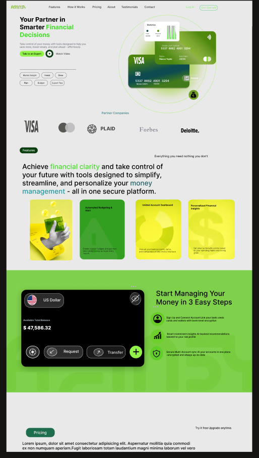 Arinsa fintech dashboard design